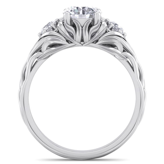 Moissanite Engagement Ring; 1 1/4 Carat Round Shape Moissanite Intricate Vine Engagement Ring In 14 Karat White Gold