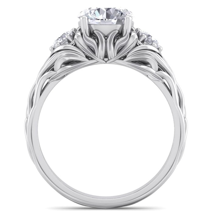 Moissanite Engagement Ring; 1 3/4 Carat Round Shape Moissanite Intricate Vine Engagement Ring In 14 Karat White Gold