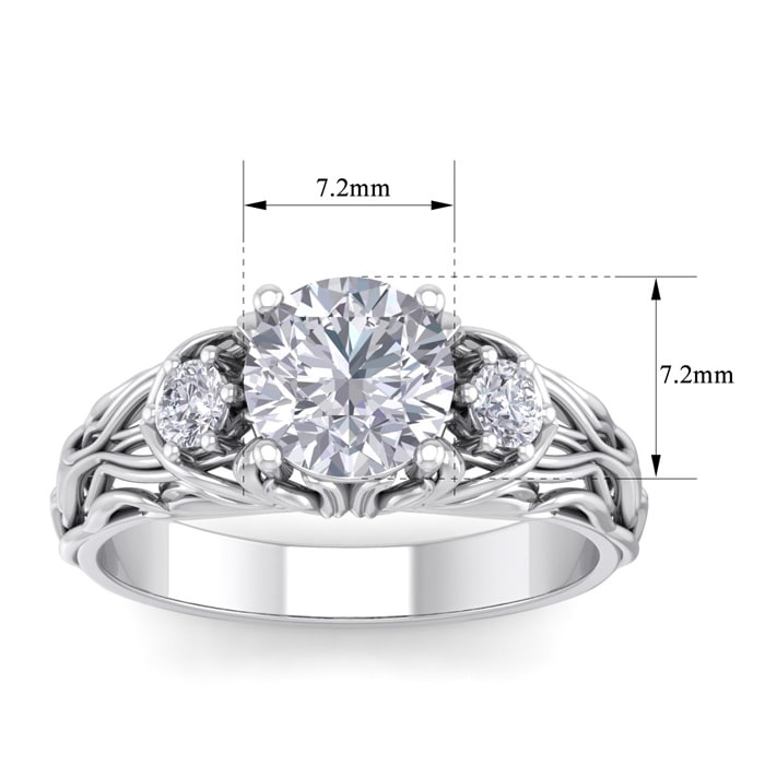 Moissanite Engagement Ring; 1 3/4 Carat Round Shape Moissanite Intricate Vine Engagement Ring In 14 Karat White Gold