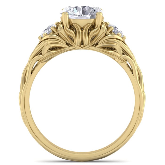 Moissanite Engagement Ring; 1 3/4 Carat Round Shape Moissanite Intricate Vine Engagement Ring In 14 Karat Yellow Gold