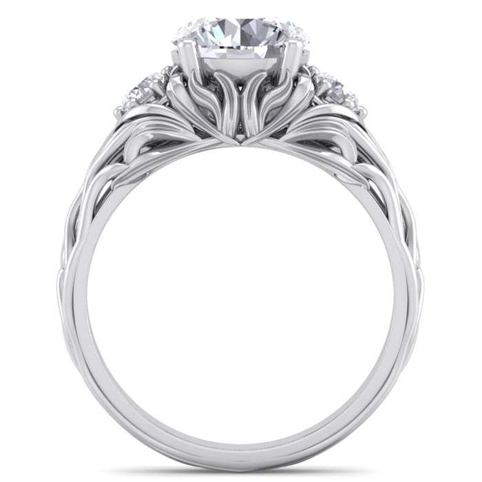 Moissanite Engagement Ring; 2 1/4 Carat Round Shape Moissanite Intricate Vine Engagement Ring In 14 Karat White Gold