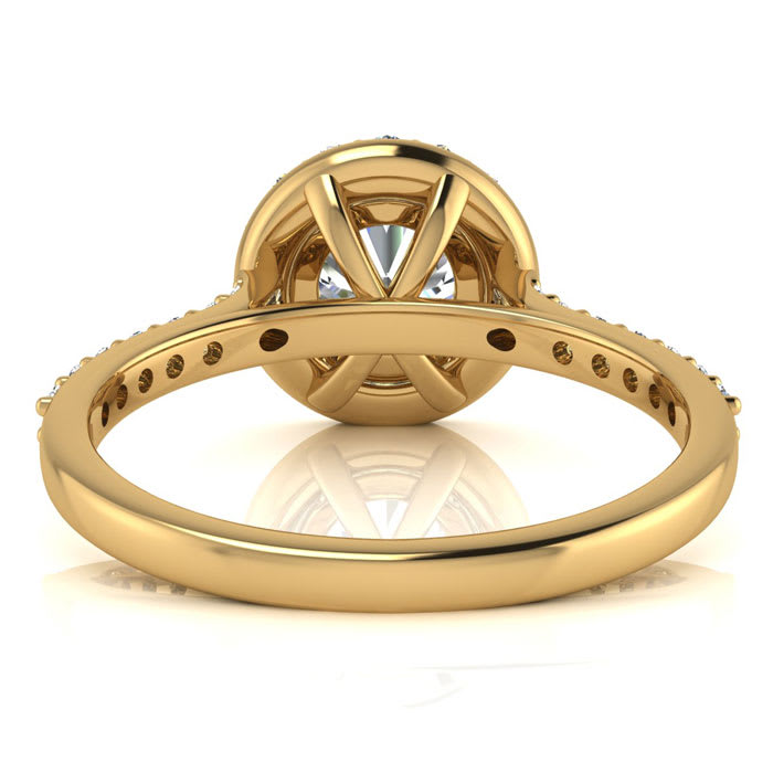 Moissanite Engagement Ring; 1 1/4 Carat Round Shape Halo Moissanite Engagement Ring In 14 Karat Yellow Gold