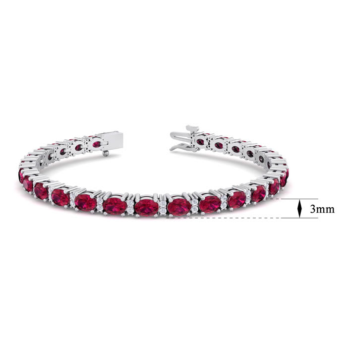 Ruby Bracelet; Ruby Tennis Bracelet; 7 Carat Oval Shape Ruby and Diamond Bracelet In 14 Karat White Gold