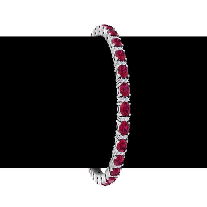 Ruby Bracelet; Ruby Tennis Bracelet; 7 Carat Oval Shape Ruby and Diamond Bracelet In 14 Karat White Gold