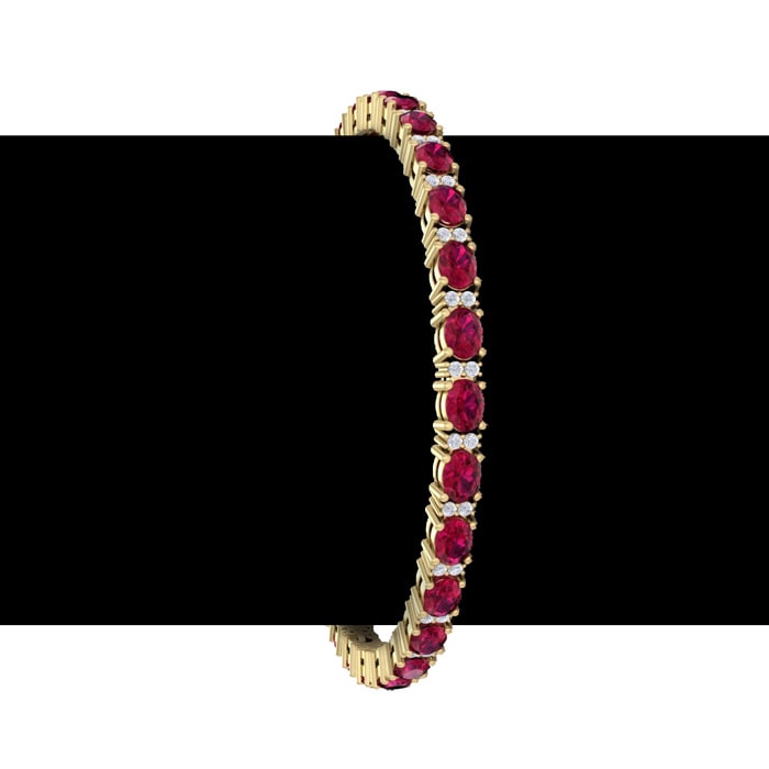 Ruby Bracelet; Ruby Tennis Bracelet; 7 Carat Oval Shape Ruby and Diamond Bracelet In 14 Karat Yellow Gold