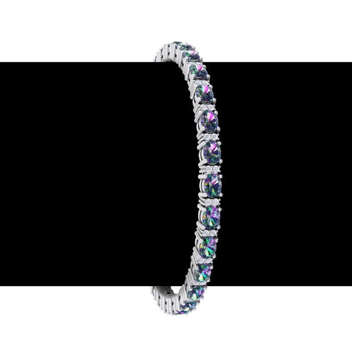 6 Carat Oval Shape Mystic Topaz and Diamond Bracelet In 14 Karat White Gold, 7 Inches