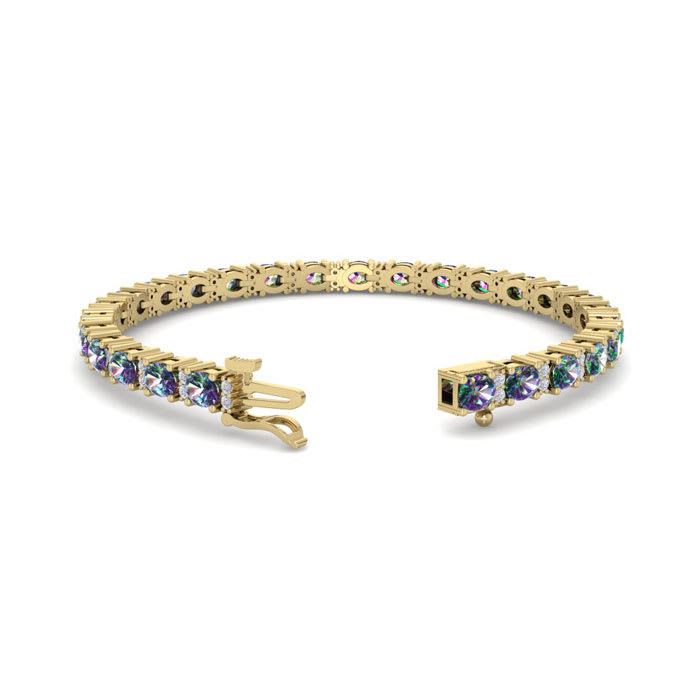 6 Carat Oval Shape Mystic Topaz and Diamond Bracelet In 14 Karat Yellow Gold, 7 Inches