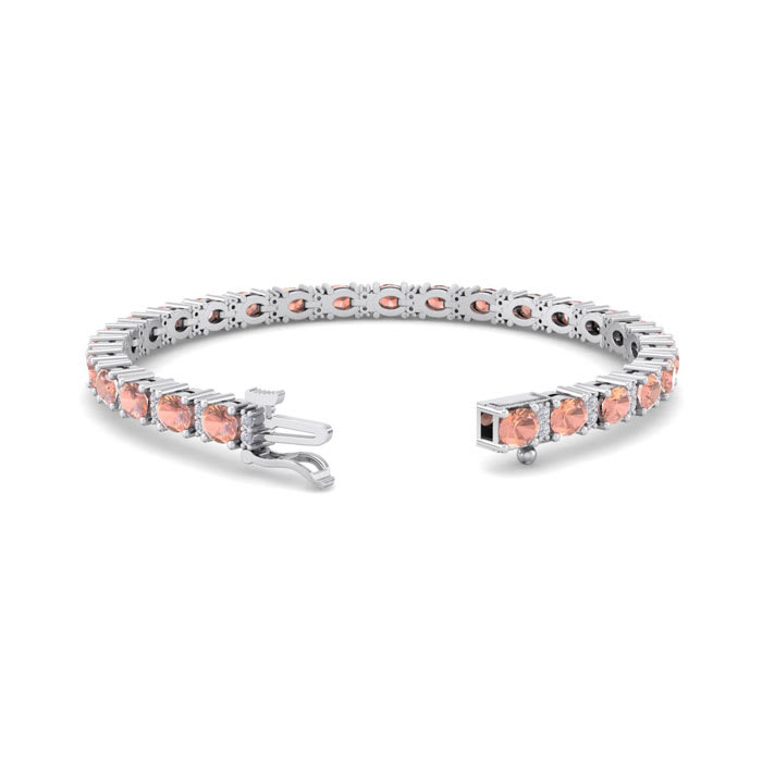 5 Carat Oval Shape Morganite Bracelet With Diamonds In 14 Karat White Gold, 7 Inches