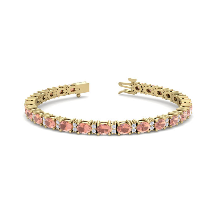 5 Carat Oval Shape Morganite Bracelet With Diamonds In 14 Karat Yellow Gold, 7 Inches