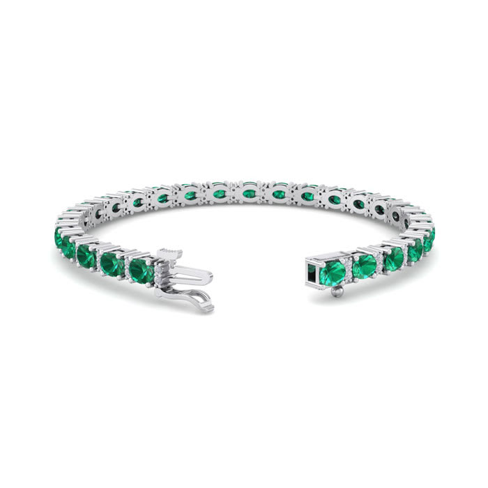 5 Carat Oval Shape Emerald and Diamond Bracelet In 14 Karat White Gold, 7 Inches