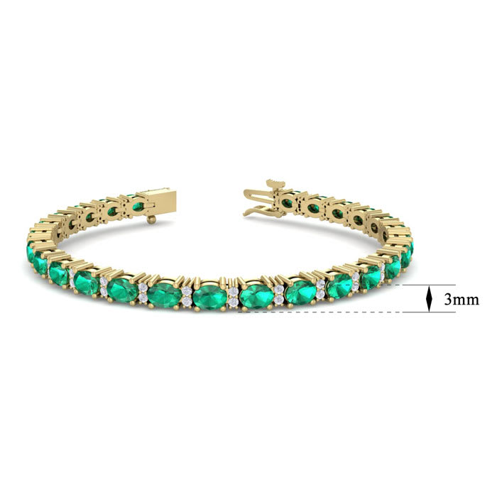 5 Carat Oval Shape Emerald and Diamond Bracelet In 14 Karat Yellow Gold, 5 Carat Oval Shape Emerald and Diamond Bracelet In 14 Karat Yellow Gold, 7 Inches