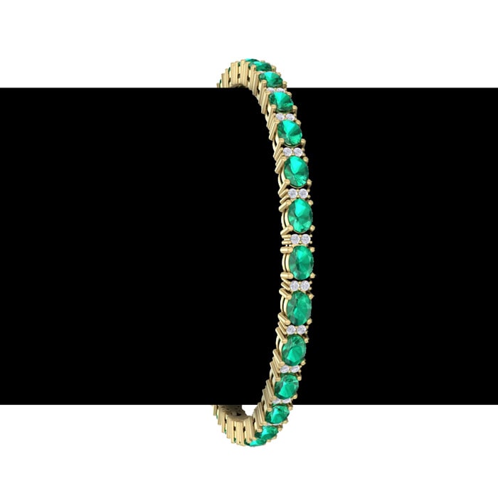 5 Carat Oval Shape Emerald and Diamond Bracelet In 14 Karat Yellow Gold, 5 Carat Oval Shape Emerald and Diamond Bracelet In 14 Karat Yellow Gold, 7 Inches