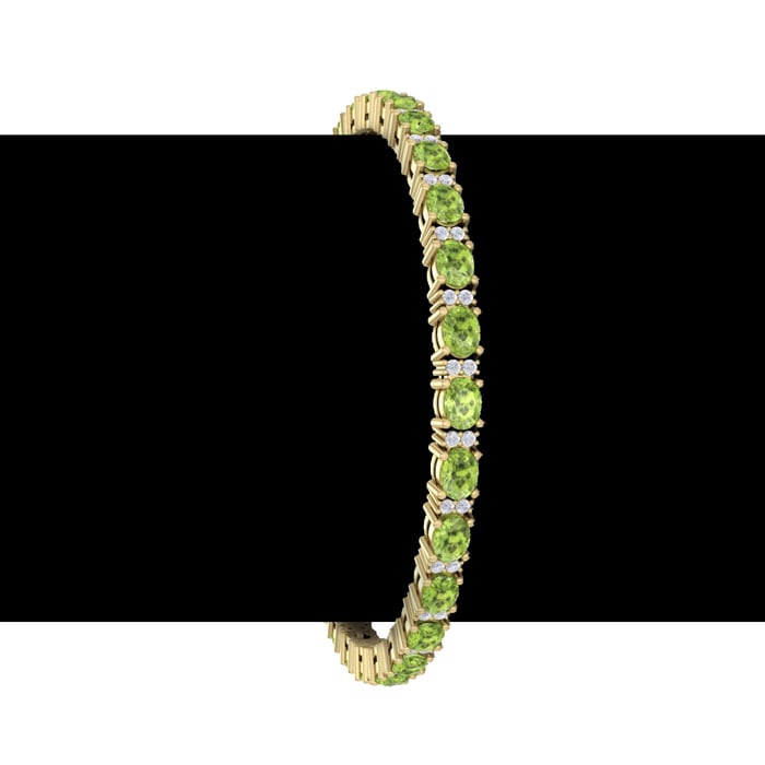 5 3/4 Carat Oval Shape Peridot and Diamond Bracelet In 14 Karat Yellow Gold, 7 Inches