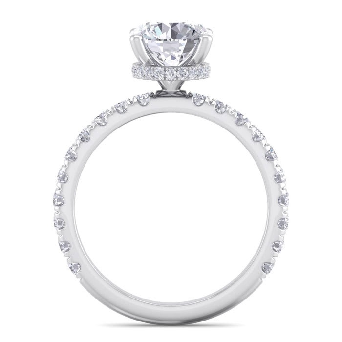 Moissanite Engagement Ring; 2 Carat Round Shape Hidden Halo Moissanite Engagement Ring In 14 Karat White Gold