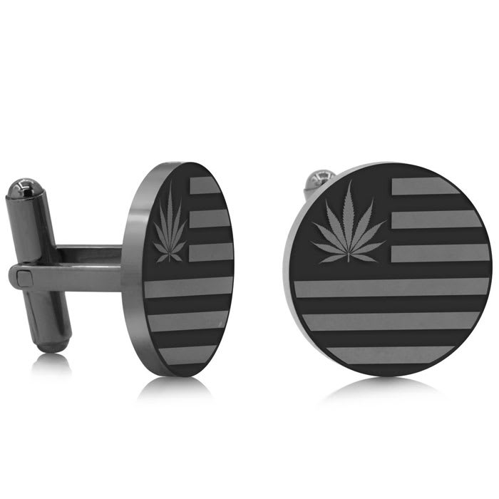 Octavius Cannabis Leaf Flag Cufflinks, Gunmetal