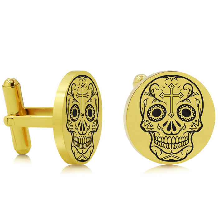 Octavius Skull and Cross Cufflinks, Yellow Gold