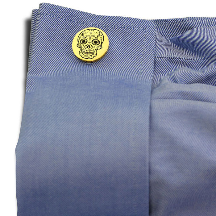 Octavius Skull and Cross Cufflinks, Yellow Gold