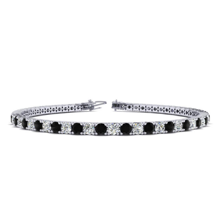 2 3/4 Carat Mens Black Diamond Tennis Bracelet, White Diamond, In 14 Karat White Gold, 7 1/2 Inches