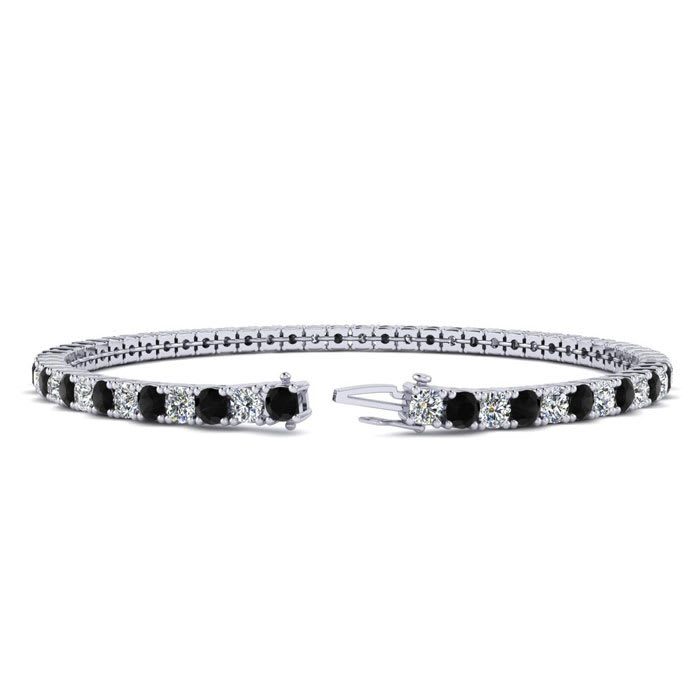 3 1/4 Carat Mens Black Diamond Tennis Bracelet, White Diamond, In 14 Karat White Gold, 8 1/2 Inches