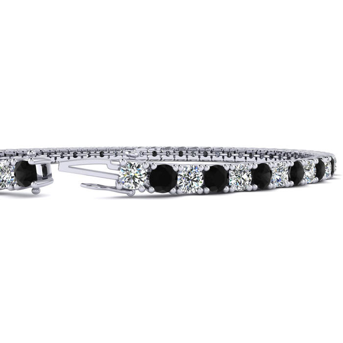 3 1/4 Carat Mens Black Diamond Tennis Bracelet, White Diamond, In 14 Karat White Gold, 8 1/2 Inches