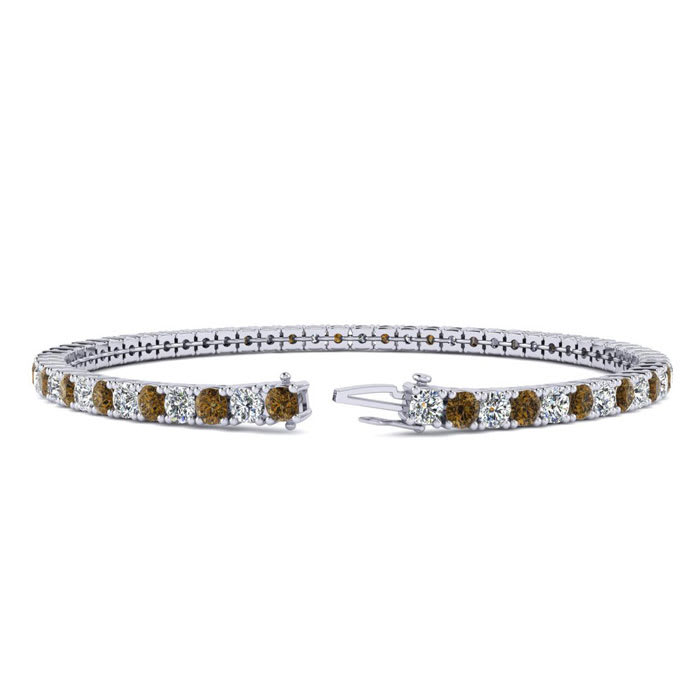 3 Carat Chocolate Bar Brown Champagne And White Diamond Mens Tennis Bracelet In 14 Karat White Gold, 8 Inches