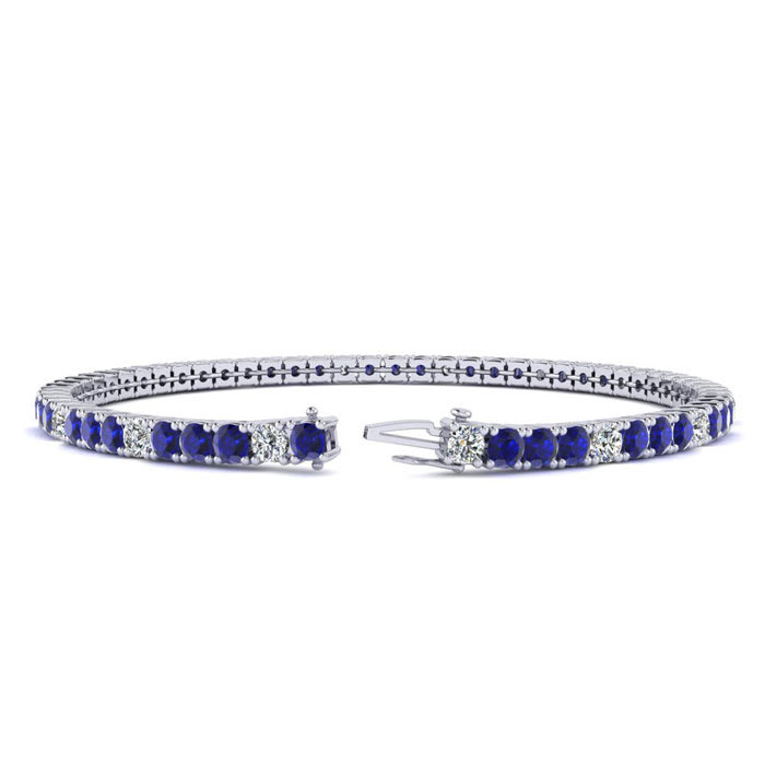 4 Carat Sapphire And Diamond Alternating Mens Tennis Bracelet In 14 Karat White Gold, 7 1/2 Inches