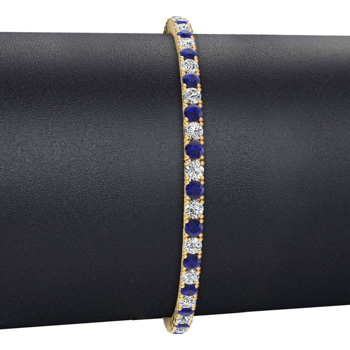 3 1/2 Carat Sapphire And Diamond Mens Tennis Bracelet In 14 Karat Yellow Gold, 7 1/2 Inches