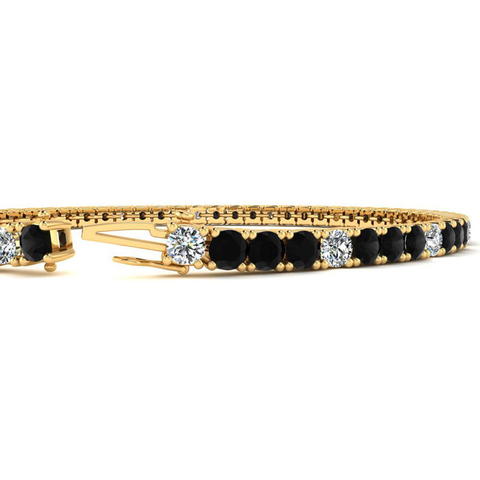 3 Carat Mens Black Diamond Tennis Bracelet, White Diamond, In 14 Karat Yellow Gold, 8 Inches