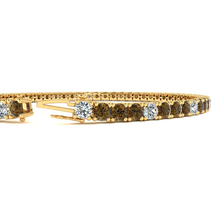 3 Carat Chocolate Bar Brown Champagne And White Diamond Mens Tennis Bracelet In 14 Karat Yellow Gold, 8 Inches