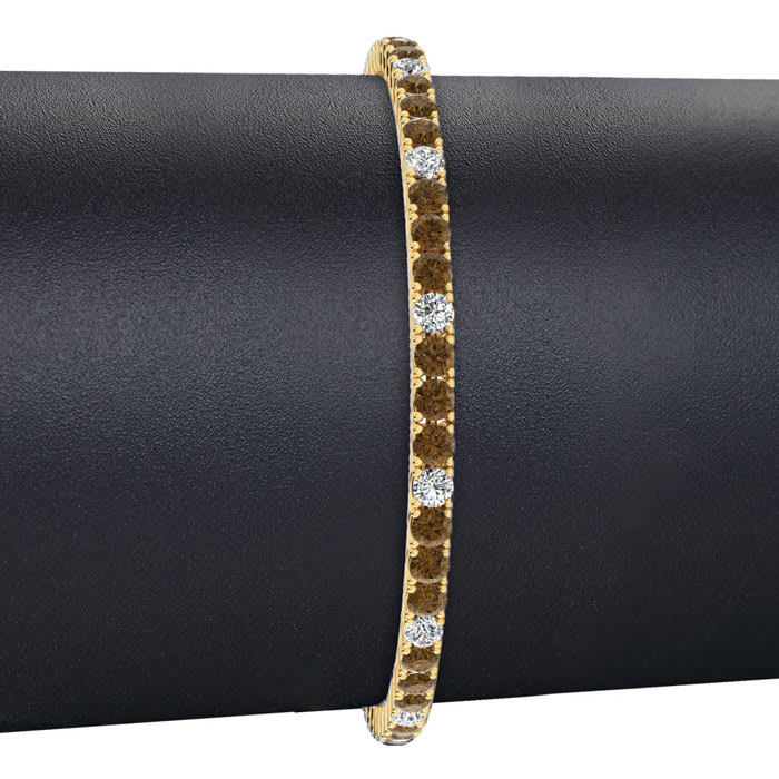 3 1/4 Carat Chocolate Bar Brown Champagne And White Diamond Mens Tennis Bracelet In 14 Karat Yellow Gold, 8 1/2 Inches