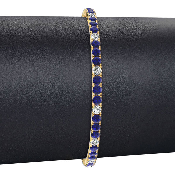 4 1/2 Carat Sapphire And Diamond Alternating Mens Tennis Bracelet In 14 Karat Yellow Gold, 8 1/2 Inches