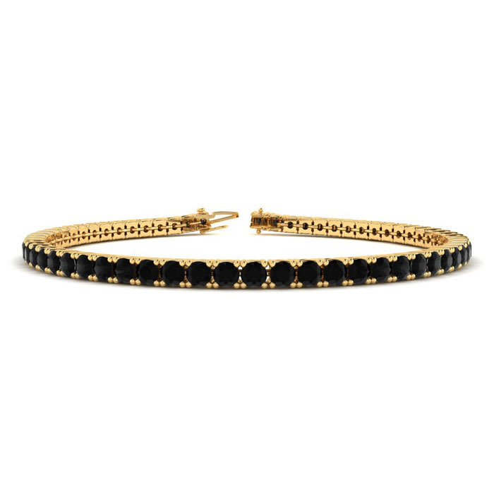 3 1/4 Carat Mens Black Diamond Bracelet In 14 Karat Yellow Gold, 8 1/2 Inches
