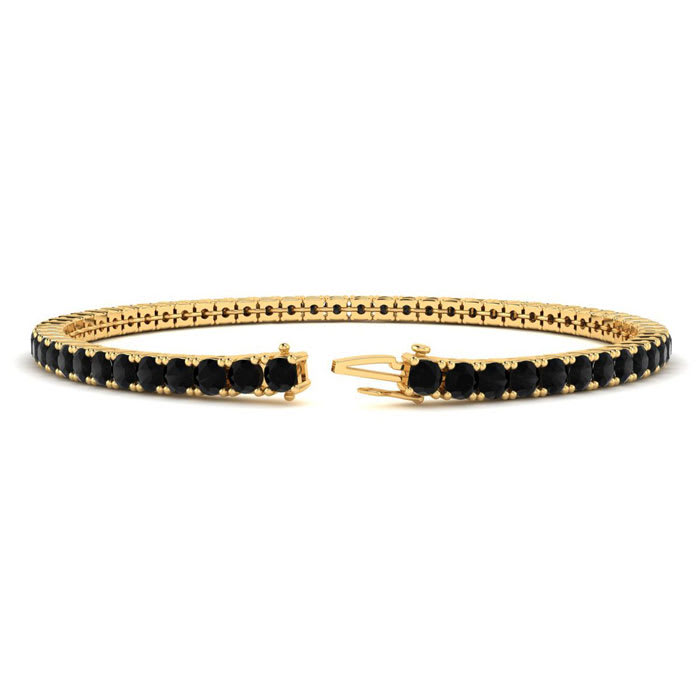 3 1/4 Carat Mens Black Diamond Bracelet In 14 Karat Yellow Gold, 8 1/2 Inches
