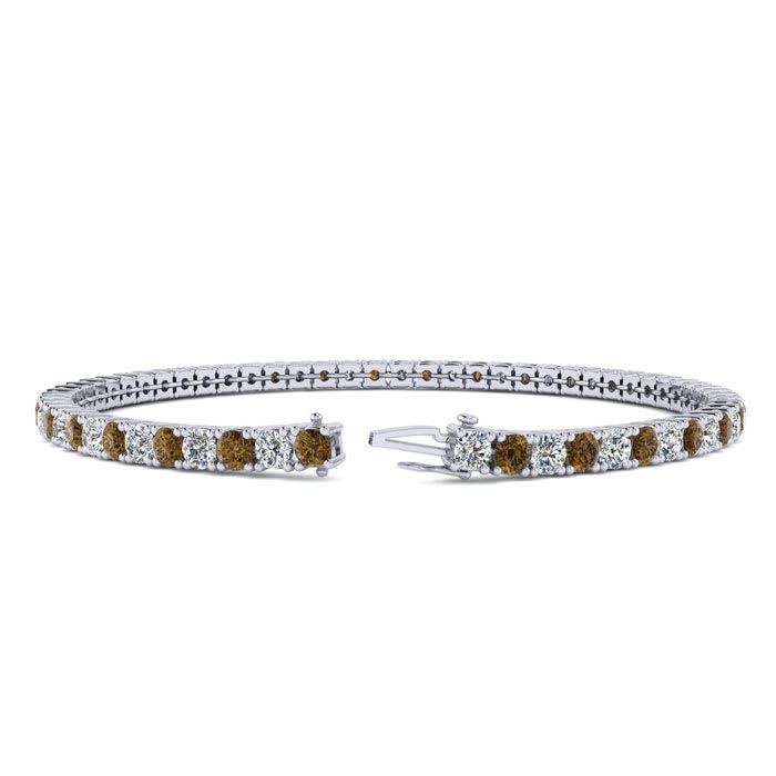 4 1/2 Carat Chocolate Bar Brown Champagne And White Diamond Mens Tennis Bracelet In 14 Karat White Gold, 8 Inches