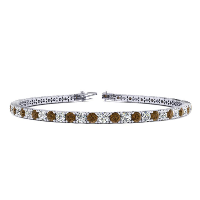 4 3/4 Carat Chocolate Bar Brown Champagne And White Diamond Mens Tennis Bracelet In 14 Karat White Gold, 8 1/2 Inches