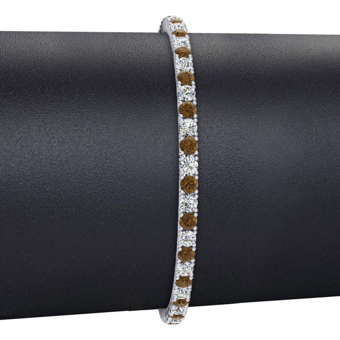 4 3/4 Carat Chocolate Bar Brown Champagne And White Diamond Mens Tennis Bracelet In 14 Karat White Gold, 8 1/2 Inches
