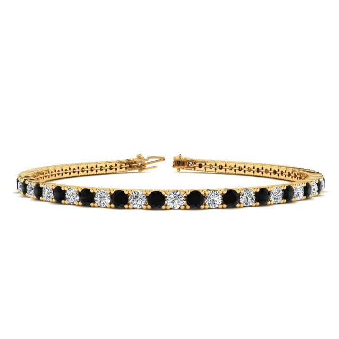 4 3/4 Carat Mens Black Diamond Tennis Bracelet, White Diamond, In 14 Karat Yellow Gold, 8 1/2 Inches