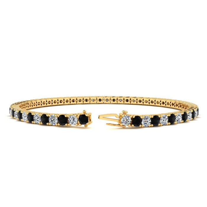 4 3/4 Carat Mens Black Diamond Tennis Bracelet, White Diamond, In 14 Karat Yellow Gold, 8 1/2 Inches
