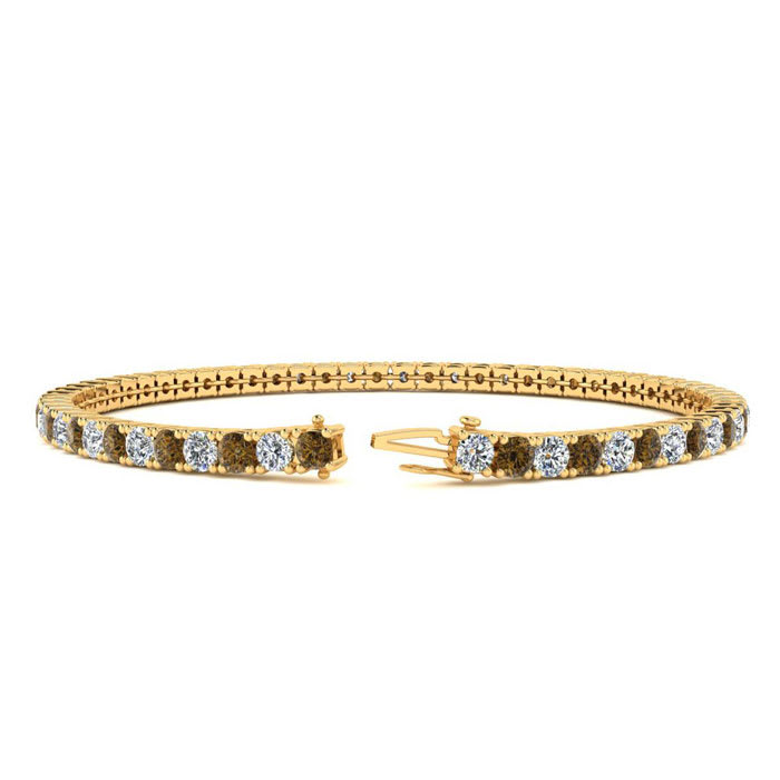 4 1/4 Carat Chocolate Bar Brown Champagne And White Diamond Mens Tennis Bracelet In 14 Karat Yellow Gold, 7 1/2 Inches