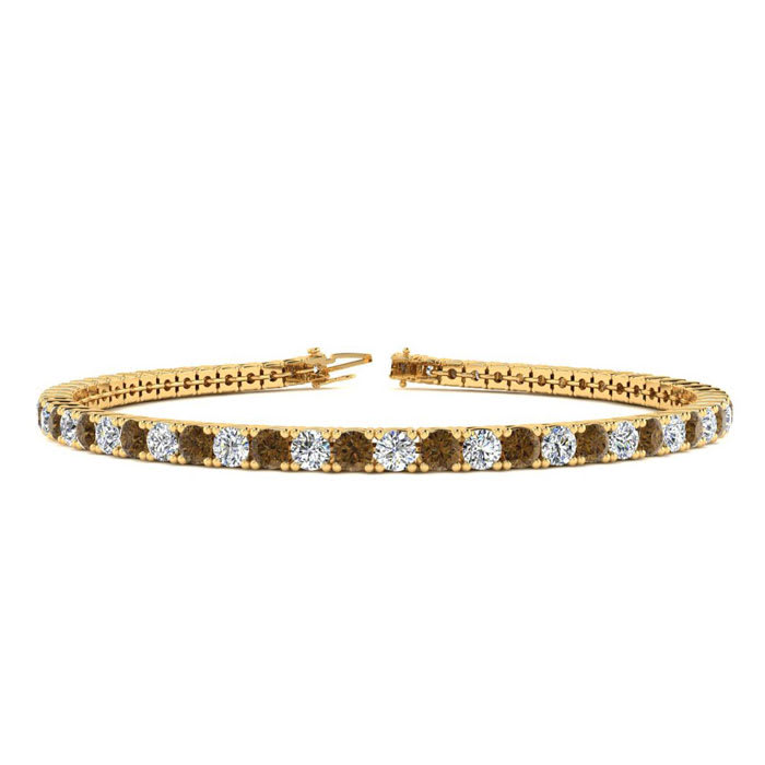 4 3/4 Carat Chocolate Bar Brown Champagne And White Diamond Mens Tennis Bracelet In 14 Karat Yellow Gold, 8 1/2 Inches