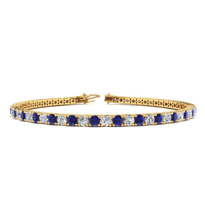 5 Carat Sapphire And Diamond Mens Tennis Bracelet In 14 Karat Yellow Gold, 8 Inches