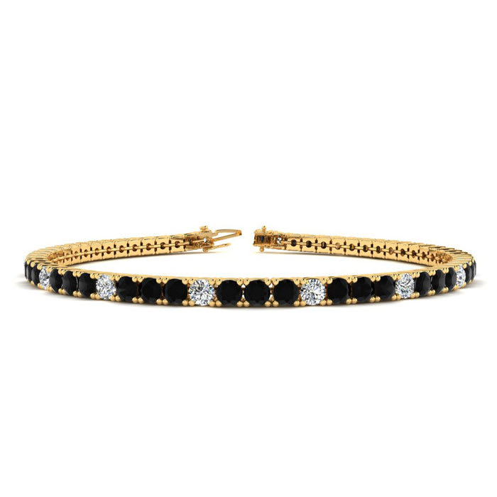 4 1/2 Carat Mens Black Diamond Tennis Bracelet, White Diamond, In 14 Karat Yellow Gold, 8 Inches