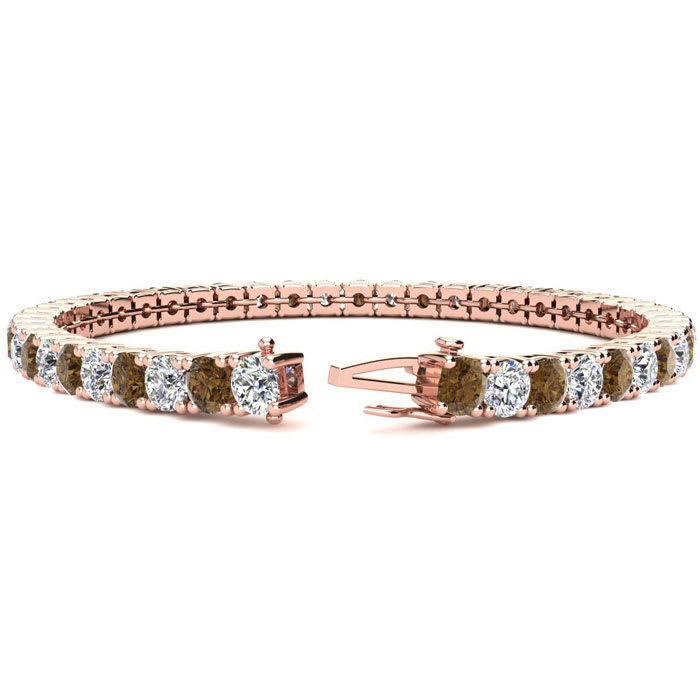 Mens Tennis Bracelet 11 1 5 Carat Chocolate Bar Brown Champagne and White Diamond Mens Tennis Bracelet In 14 Karat Rose Gold 8 1 2 Inches SuperJeweler