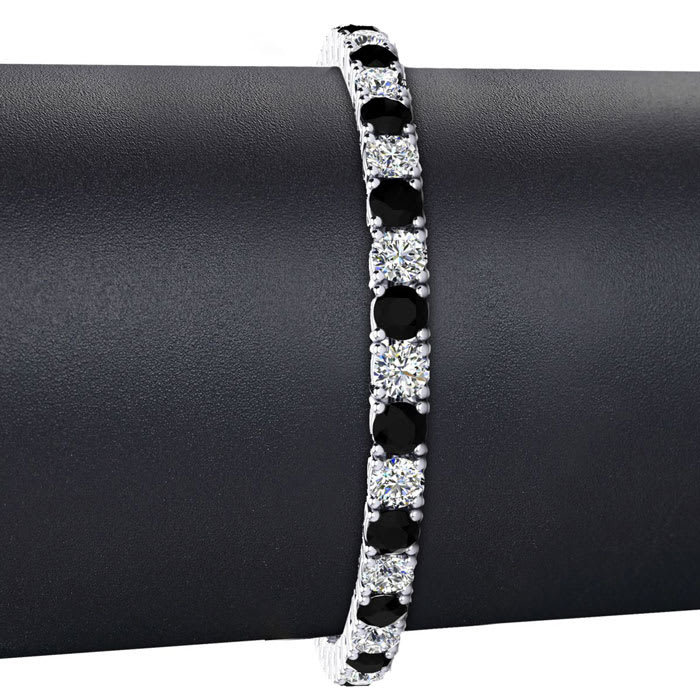 9 3/4 Carat Mens Black Diamond Tennis Bracelet, White Diamond, In 14 Karat White Gold, 7 1/2 Inches