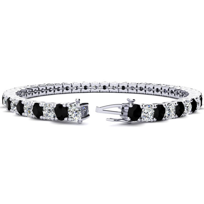 10 1/2 Carat Mens Black Diamond Tennis Bracelet, White Diamond, In 14 Karat White Gold, 8 Inches