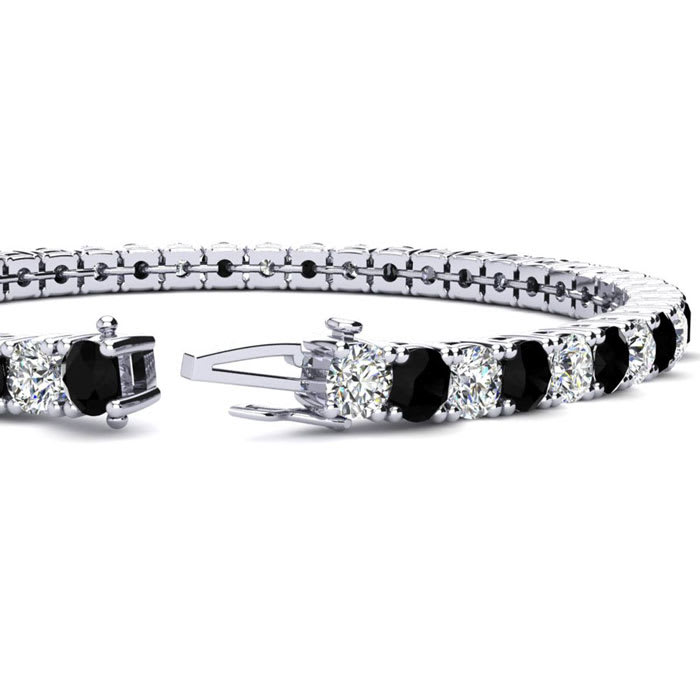 10 1/2 Carat Mens Black Diamond Tennis Bracelet, White Diamond, In 14 Karat White Gold, 8 Inches