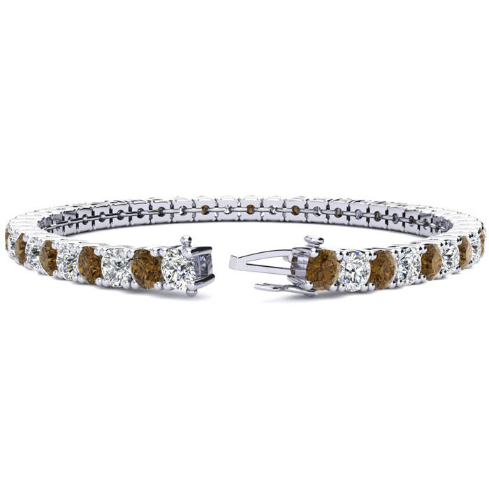 11 1/5 Carat Chocolate Bar Brown Champagne and White Diamond Mens Tennis Bracelet In 14 Karat White Gold, 8 1/2 Inches
