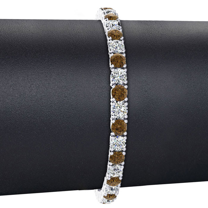 11 1/5 Carat Chocolate Bar Brown Champagne and White Diamond Mens Tennis Bracelet In 14 Karat White Gold, 8 1/2 Inches