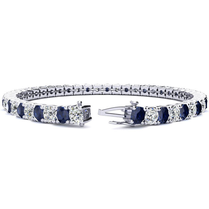 14 Carat Sapphire and Diamond Mens Tennis Bracelet In 14 Karat White Gold, 9 Inches