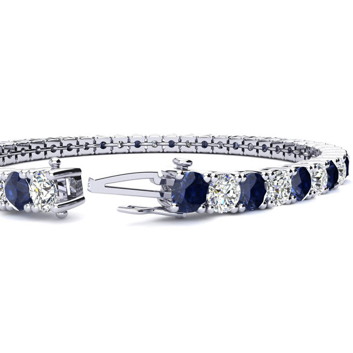 14 Carat Sapphire and Diamond Mens Tennis Bracelet In 14 Karat White Gold, 9 Inches